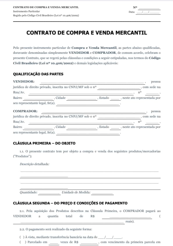 contrato de compra e venda mercantil