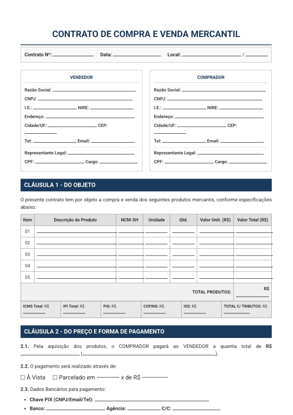 contrato de compra e venda mercantil