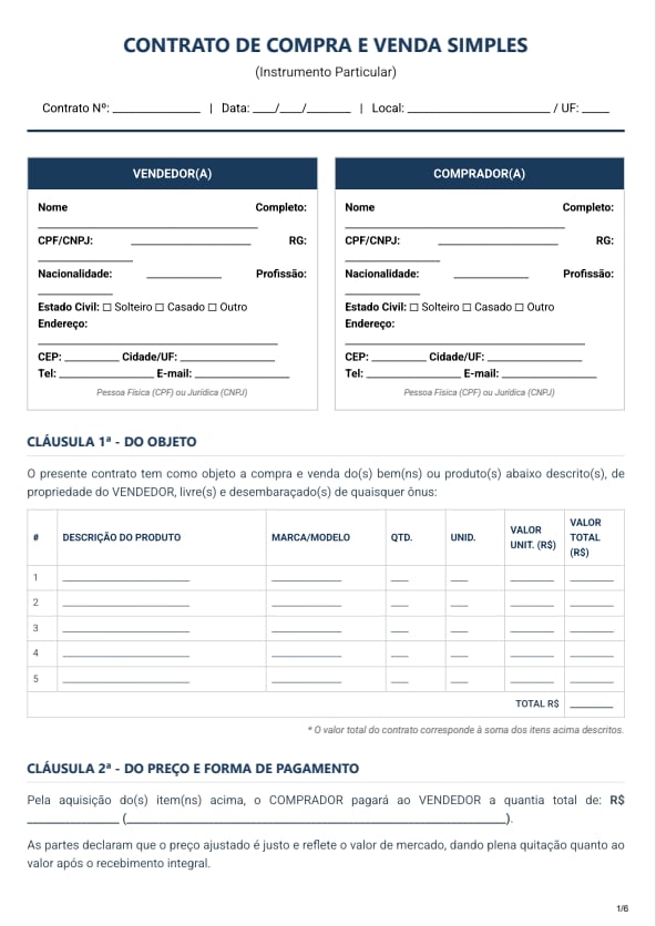contrato de compra e venda simples