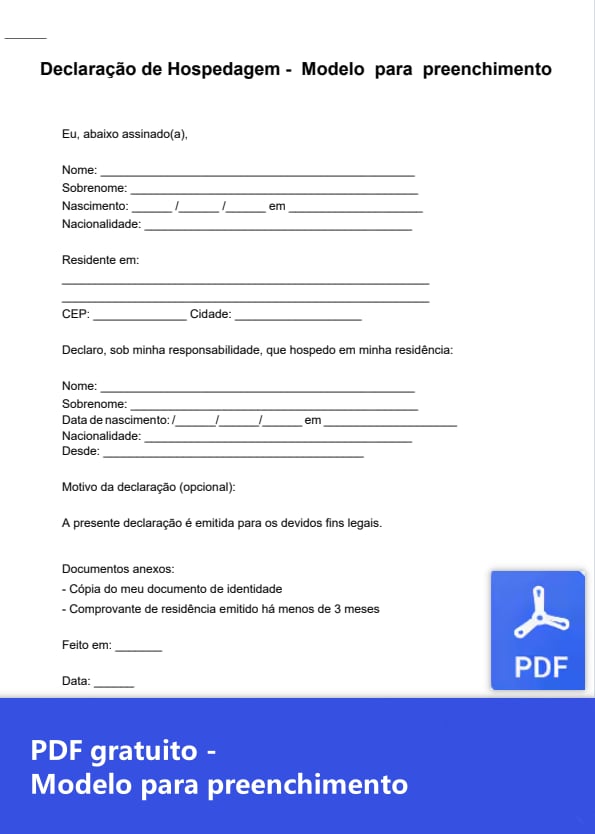 Atestado de hospedagem para preencher PDF