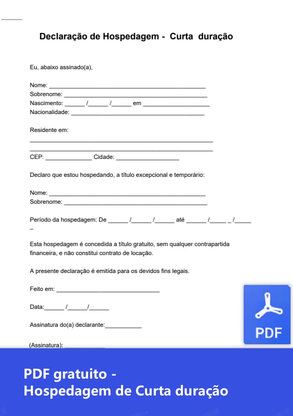 Atestado de hospedagem temporária PDF