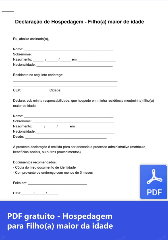Atestado de hospedagem para filho maior de idade PDF