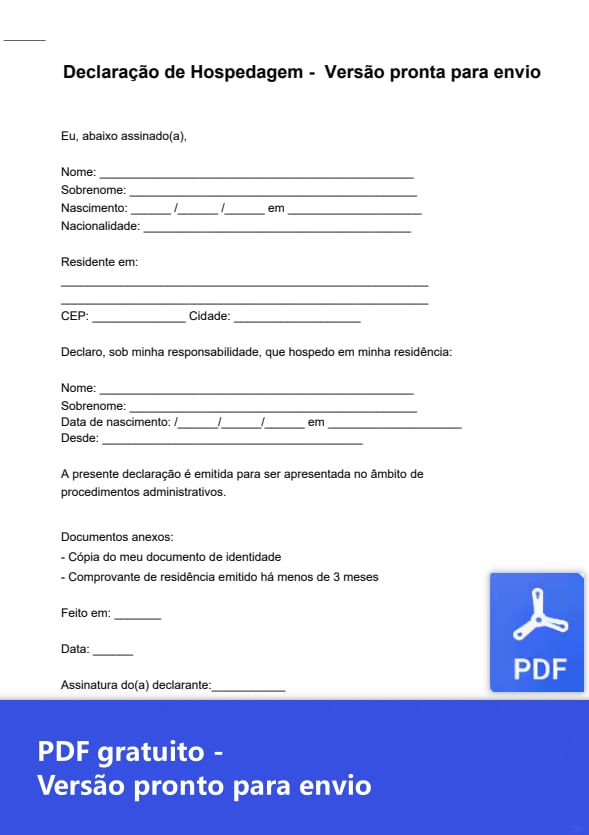 Atestado de hospedagem para preencher PDF