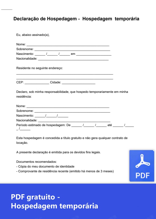 Atestado de hospedagem temporária PDF