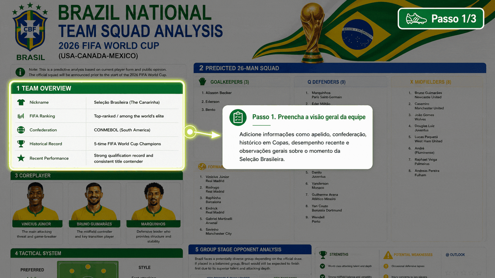Customize a printable Brazil national team squad analysis PDF