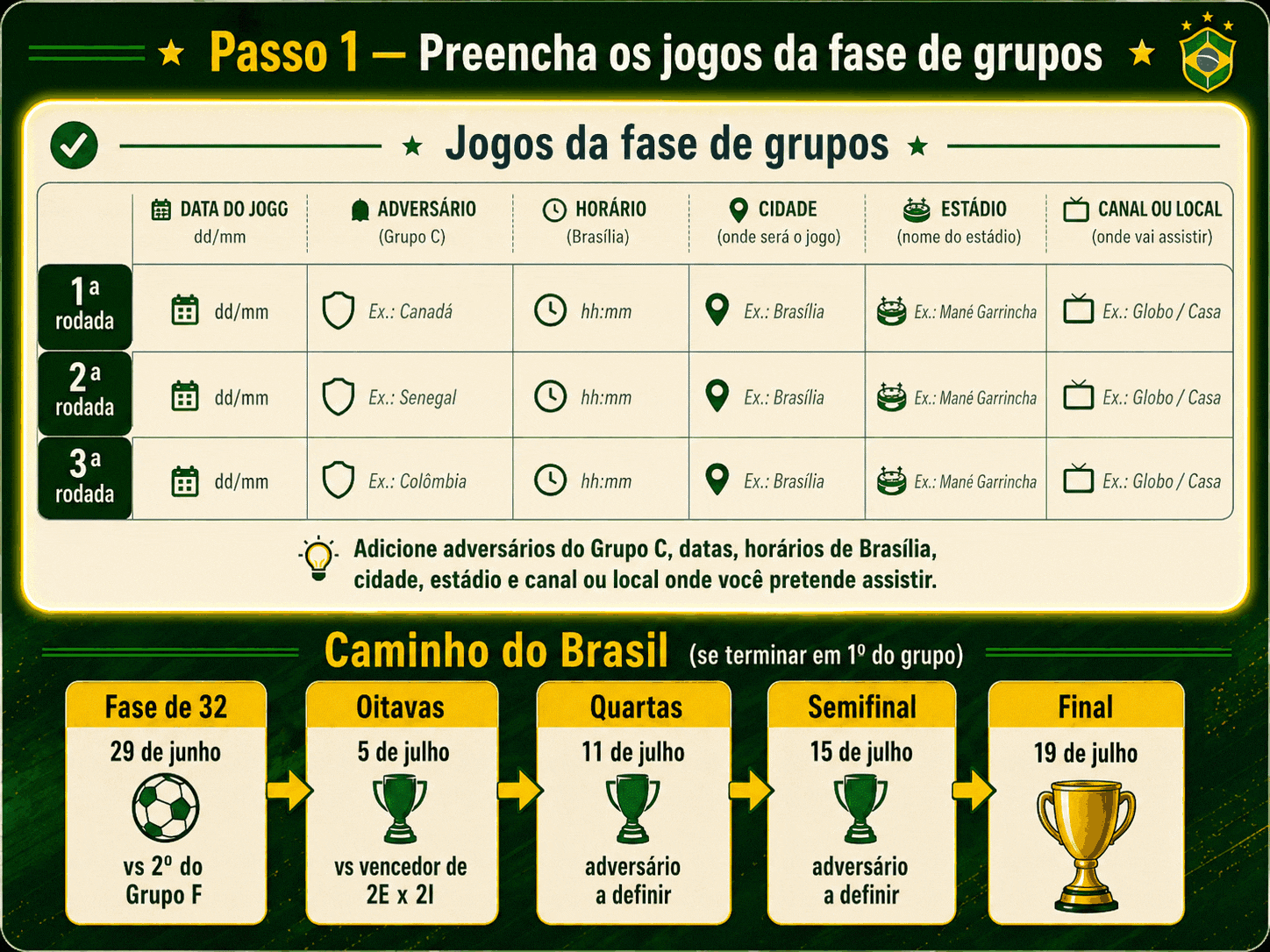 Customize a Brazil World Cup 2026 calendar PDF template