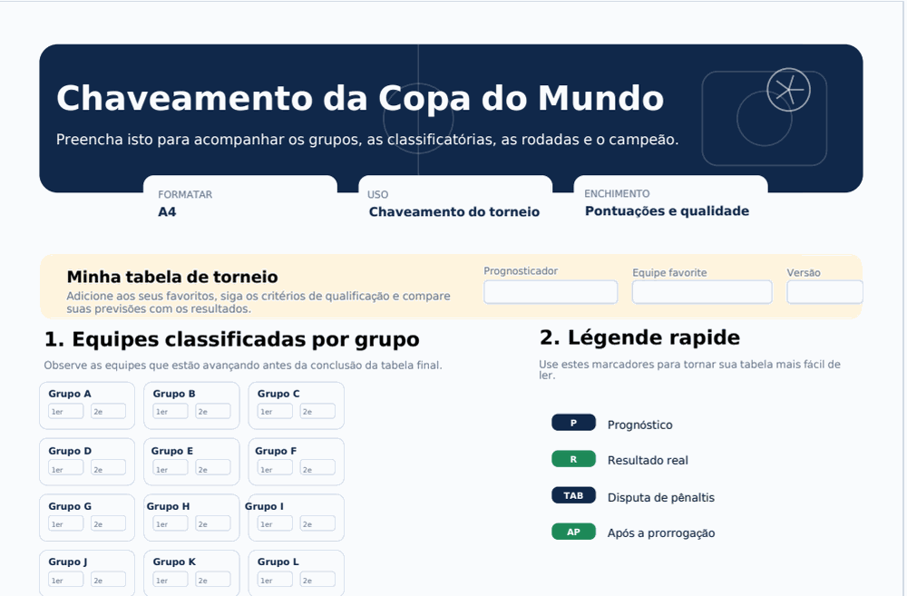 Preencher tabela da Copa do Mundo 2026 em PDF