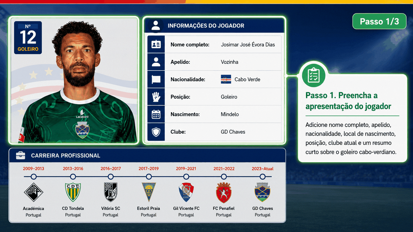 Customize a printable Vozinha player profile PDF