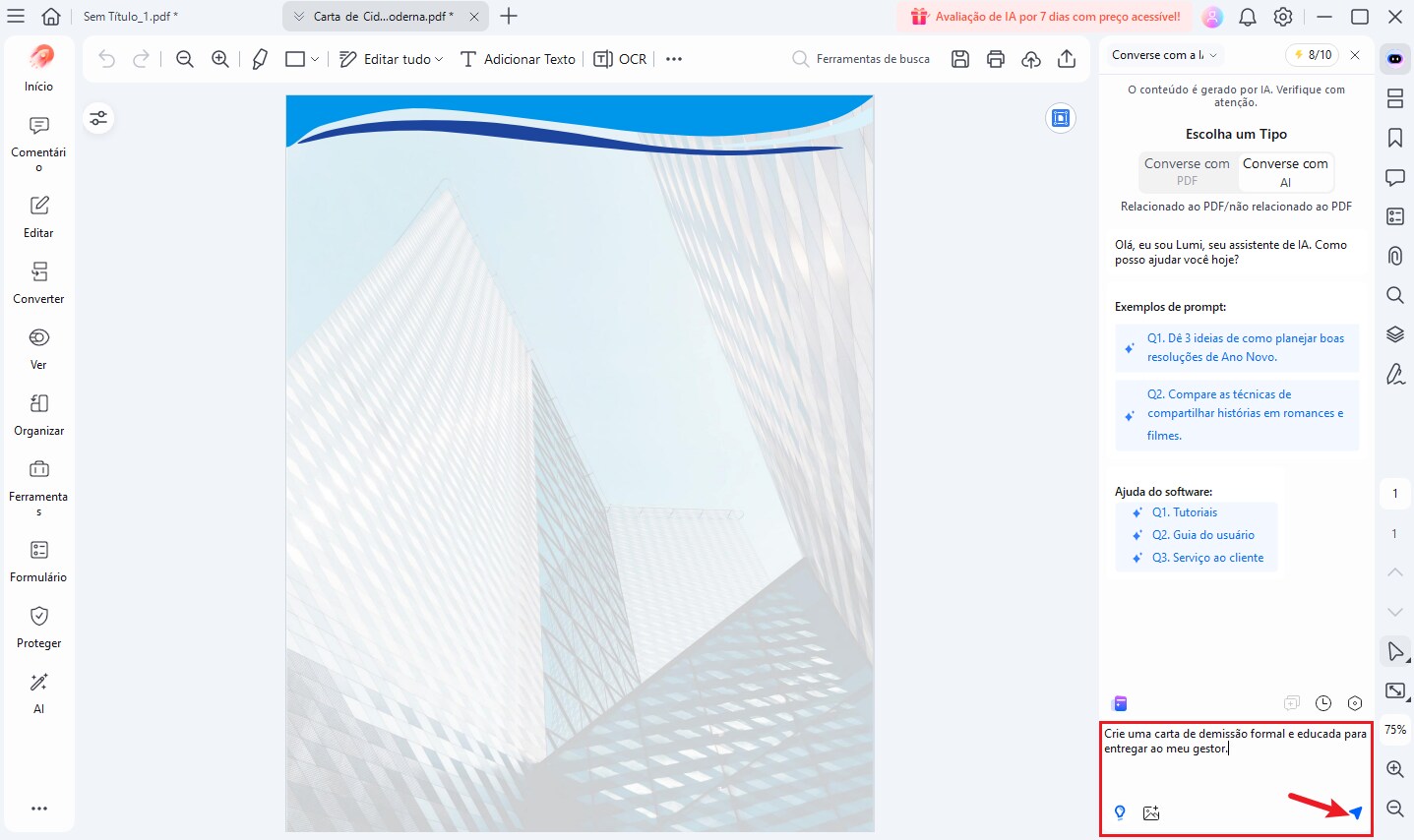 gerar carta de demissão