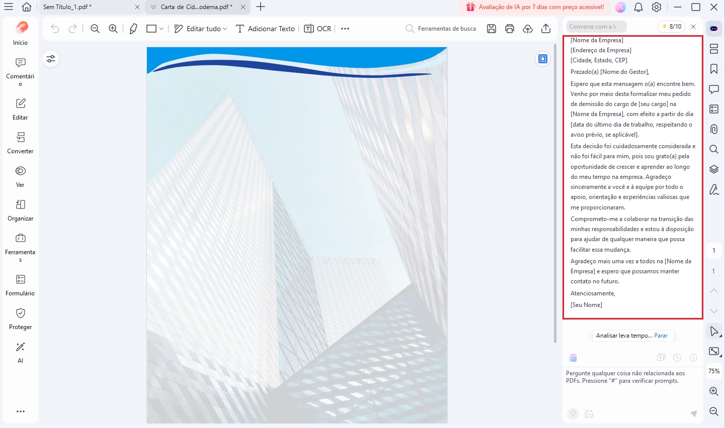 gerar carta de demissão