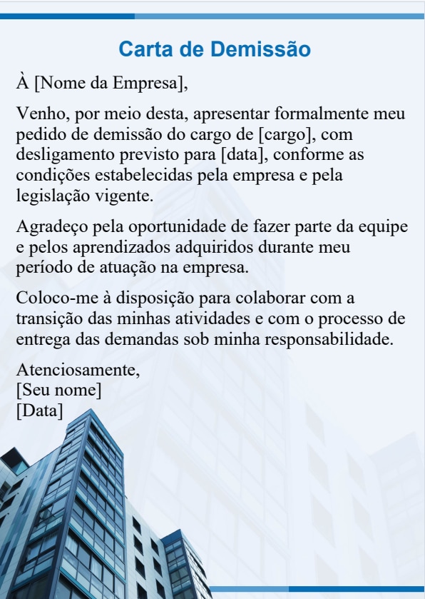 Modelo de carta de demissão formal
