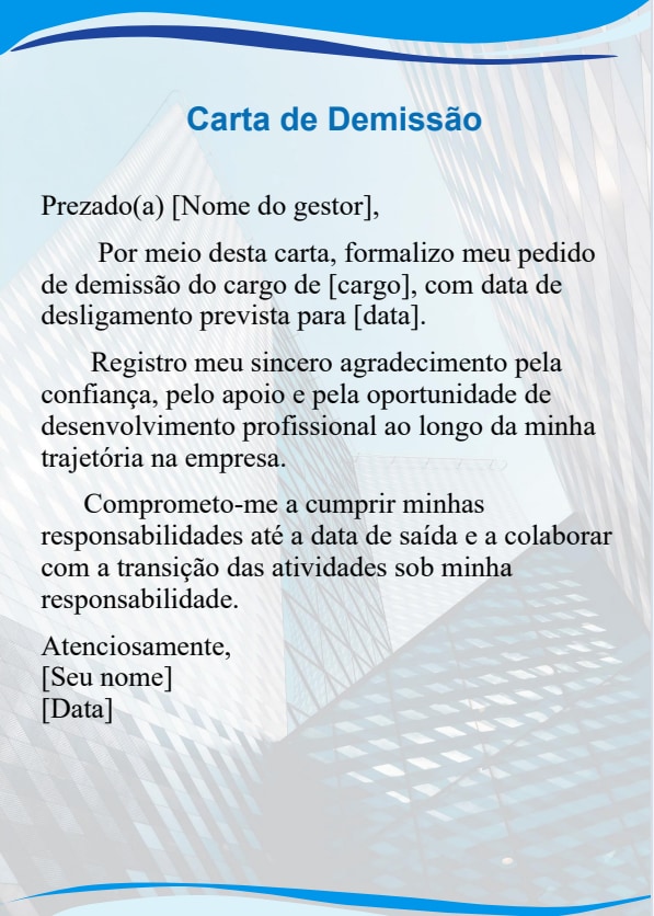 Modelo de carta de demissão formal