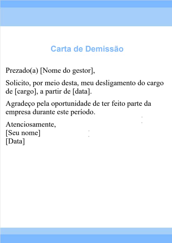 Modelo de carta de demissão simples