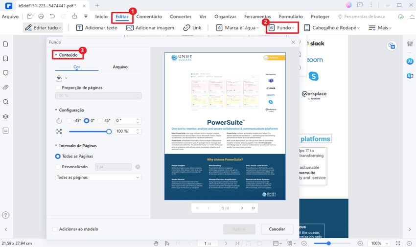 alterar plano de fundo PDF