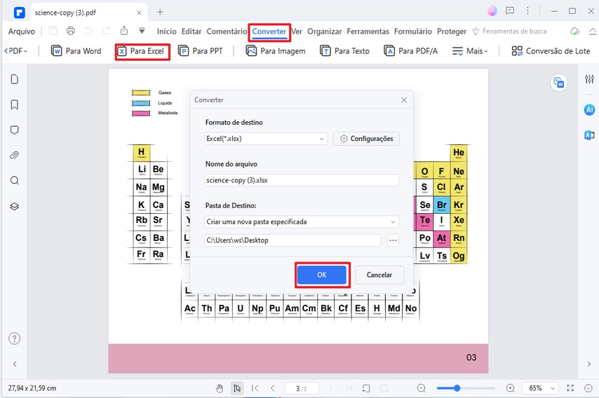 pdf para Google Sheets aberto com o conversor pdfelement