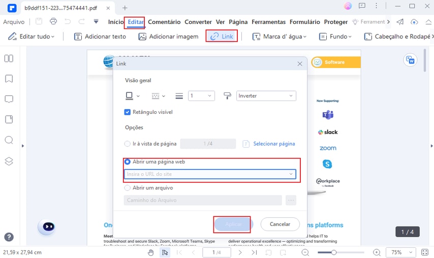 adicionar links em pdf