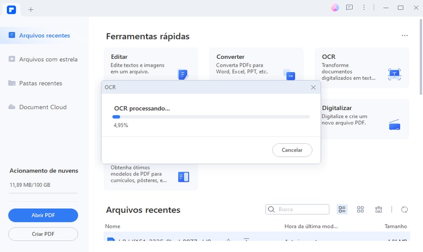 pdfelement processando ocr