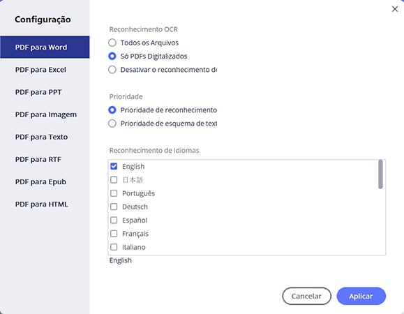 opções de converter