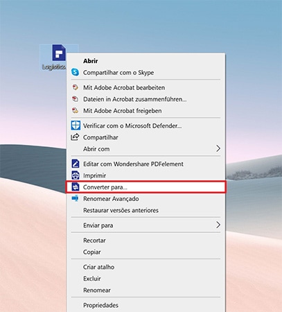 clique com o botão direito para converter o pdf