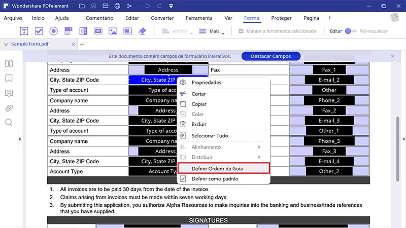 definir rrdem de tabulação