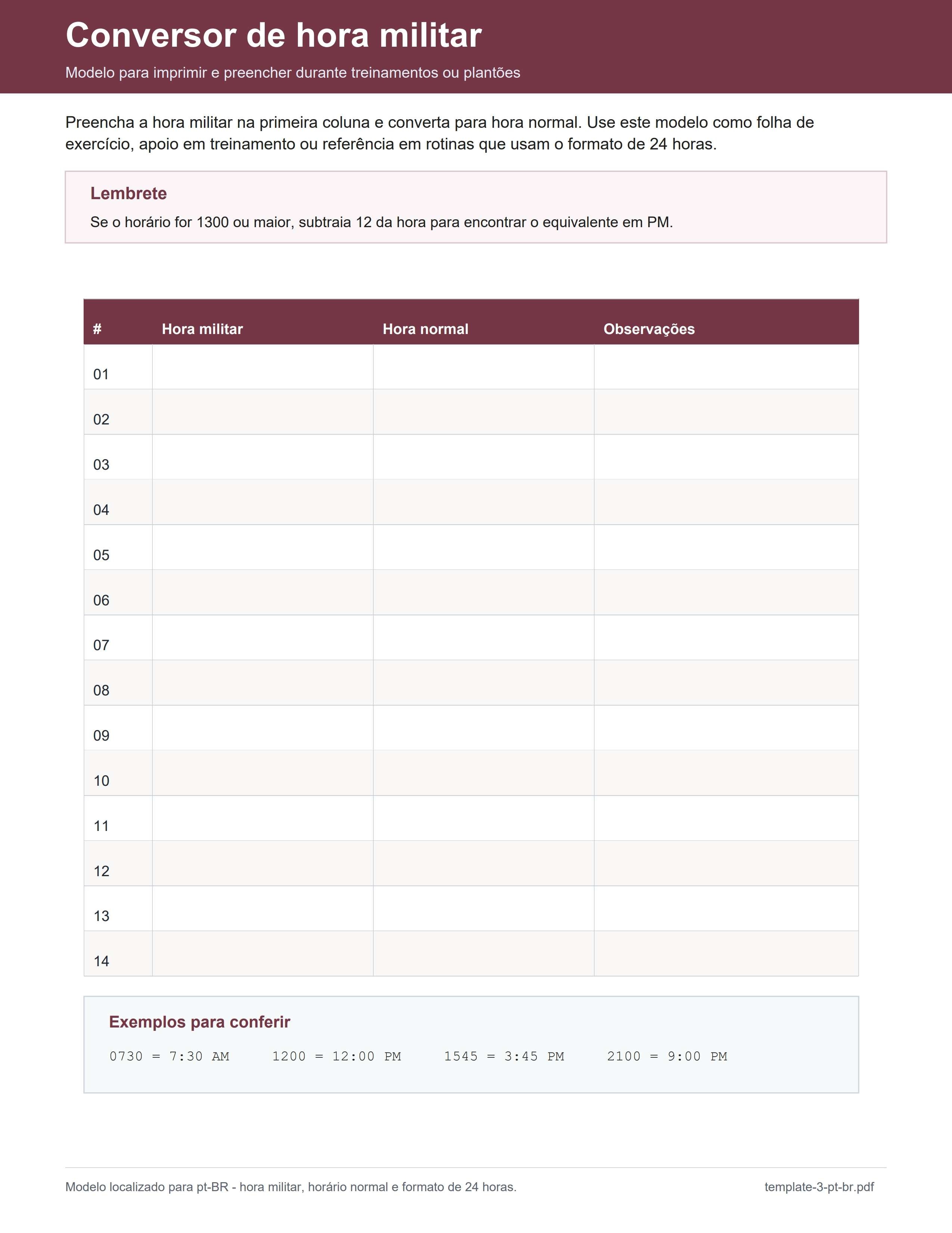 modelo de conversão de tempo militar 1