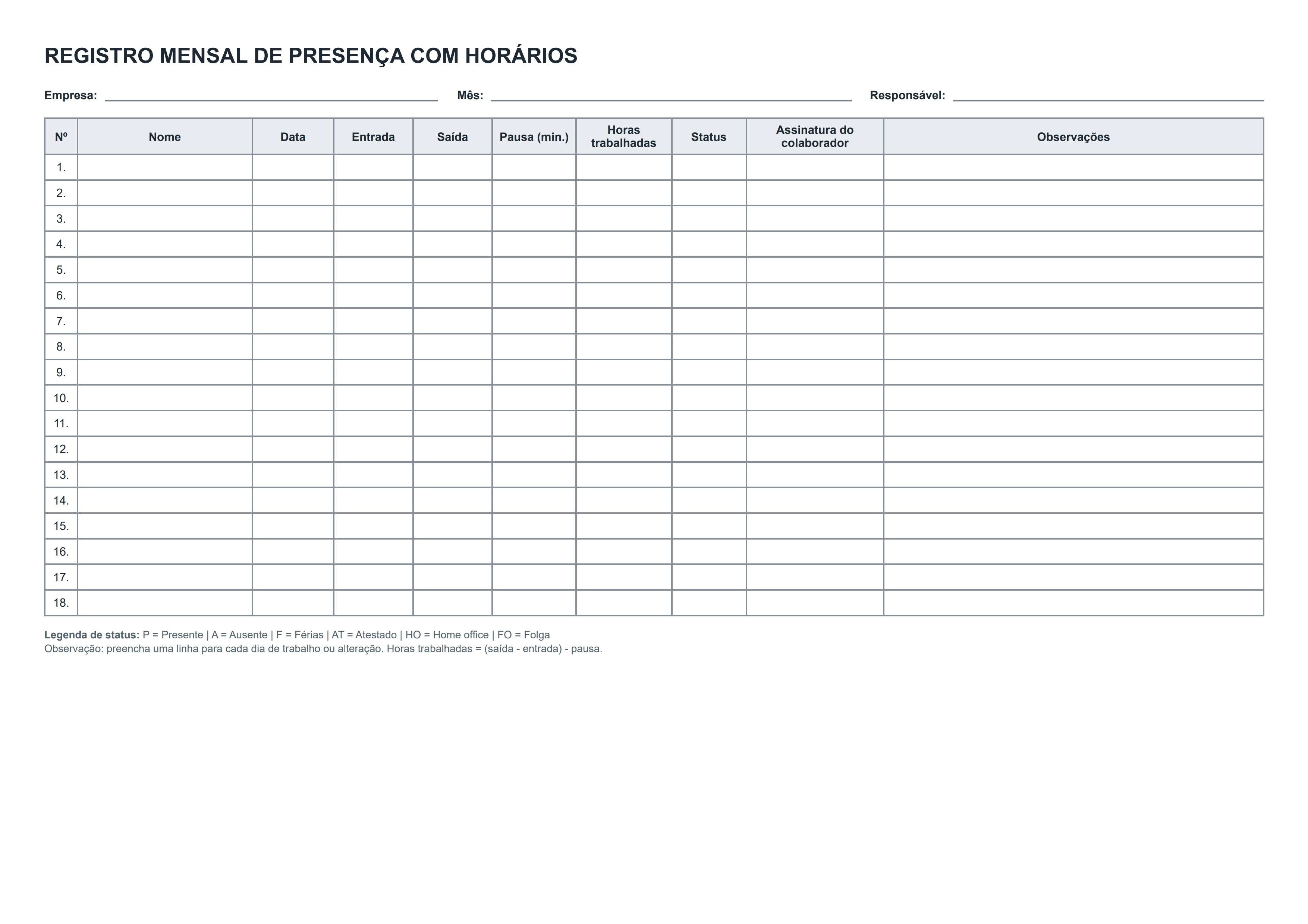 Folha de presença para eventos e treinamentos