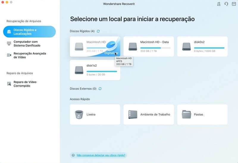 indicar a localização dos arquivos excluídos