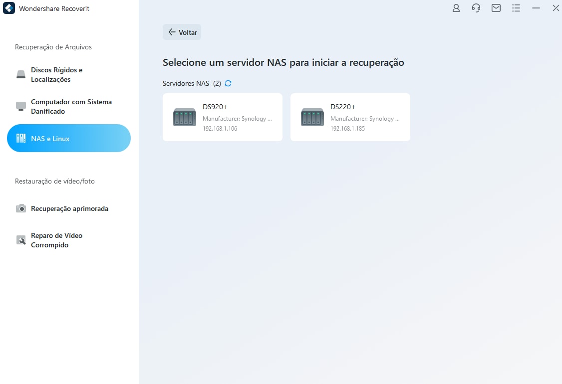 selecione seu nas da synology