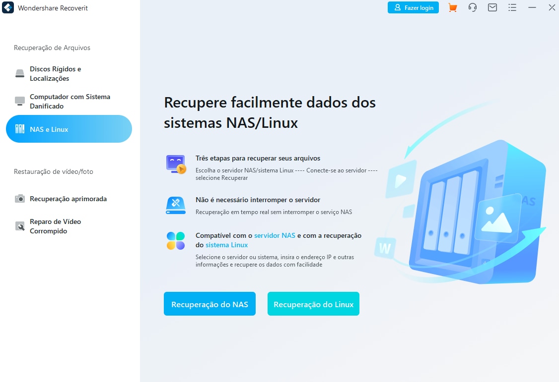 recuperação de dados de nas com recoverit