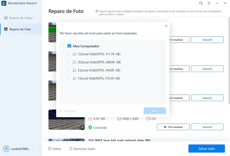 exportar arquivo ou fazer reparo avançado