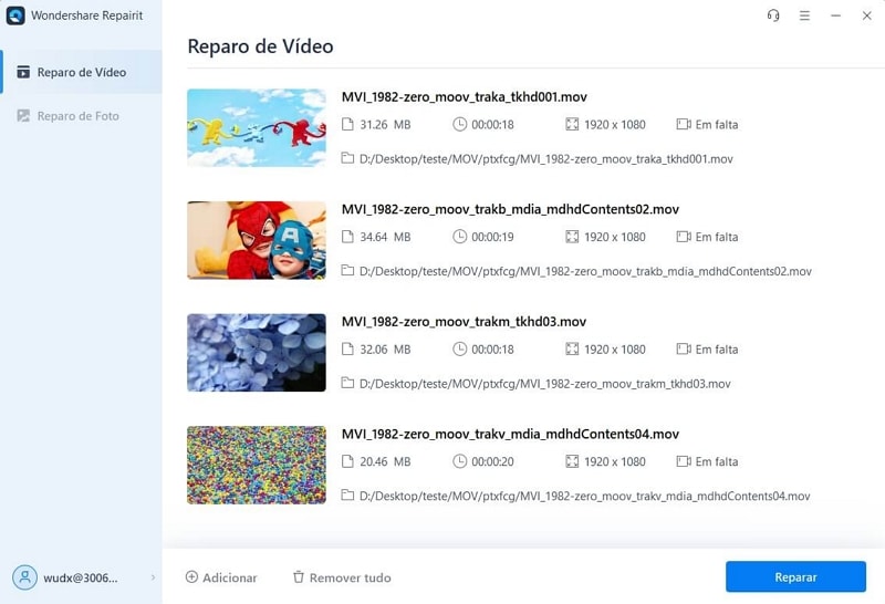 comece a reparar seu vídeo