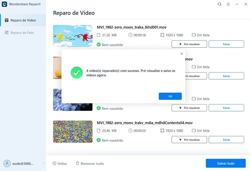 Visualize o vídeo reparado