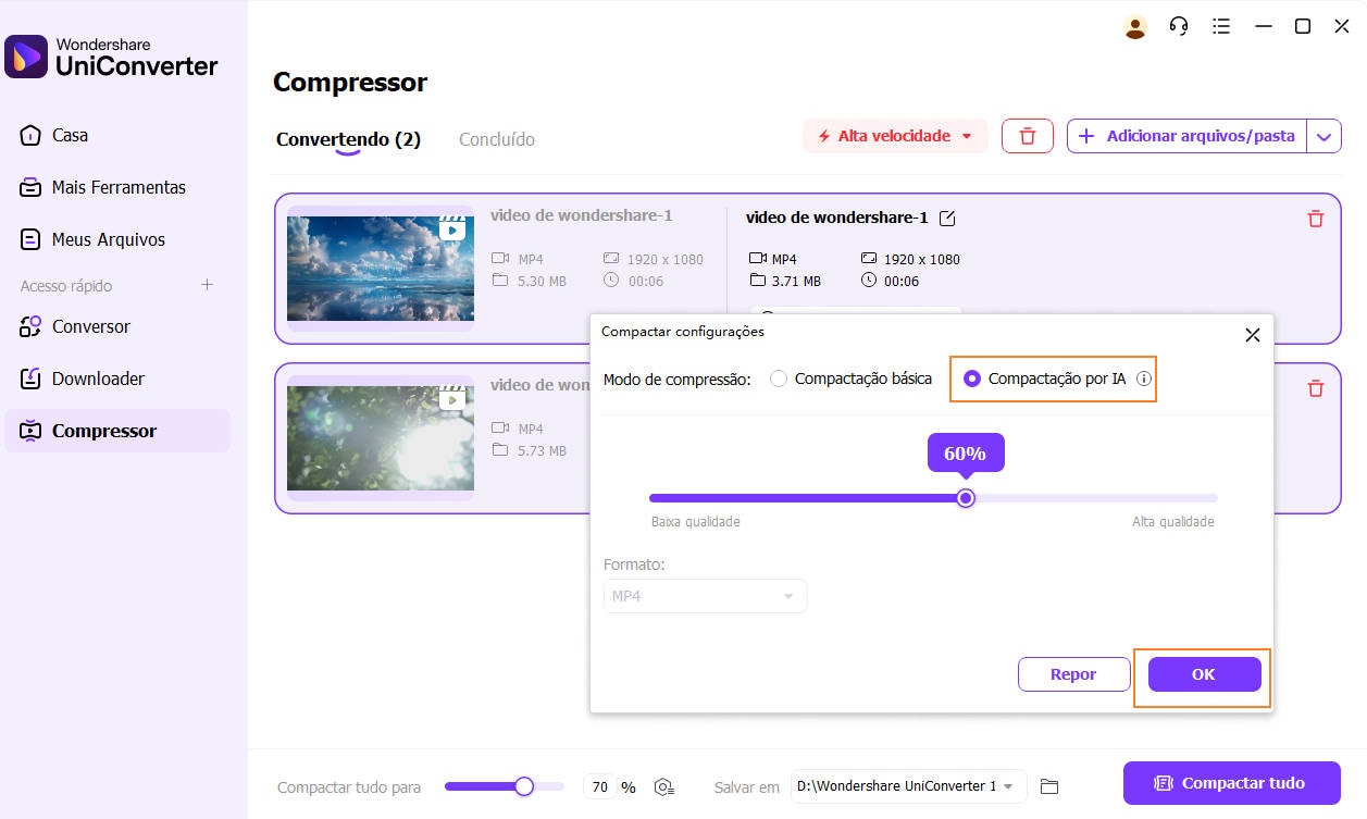 usar recurso de compressão de IA