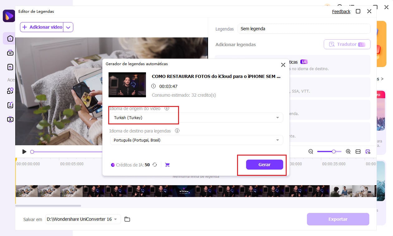adicionar legendas ao seu filme