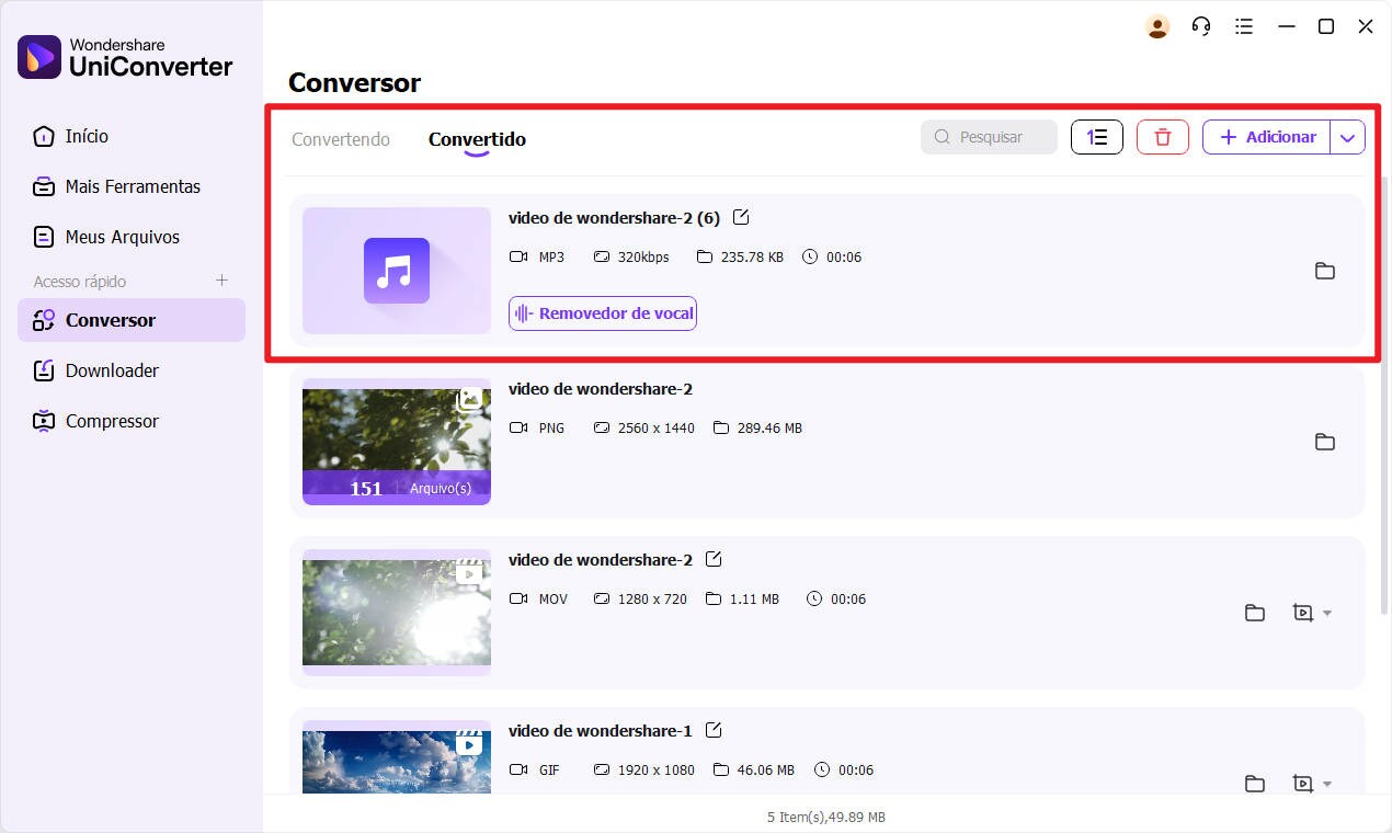 obtenha os arquivos de áudio convertidos