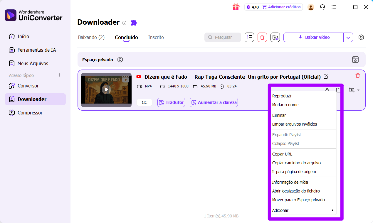 dicas para baixar vídeos — opções de gerenciamento