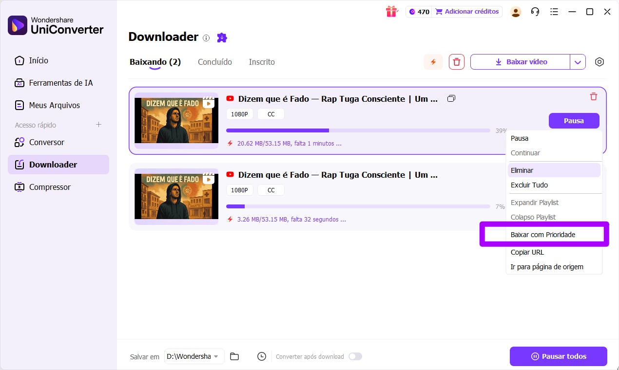 dicas para baixar vídeos — prioridade de download