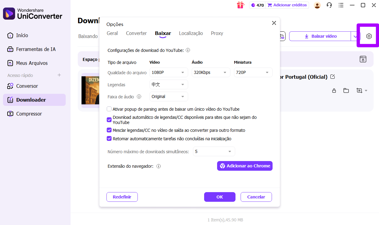 dicas para baixar vídeos — configurações de preferência