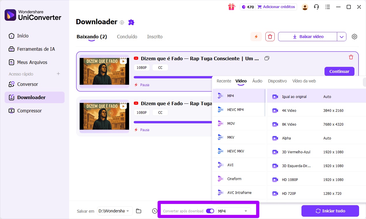 dicas para baixar vídeos — ativar modo baixar e converter