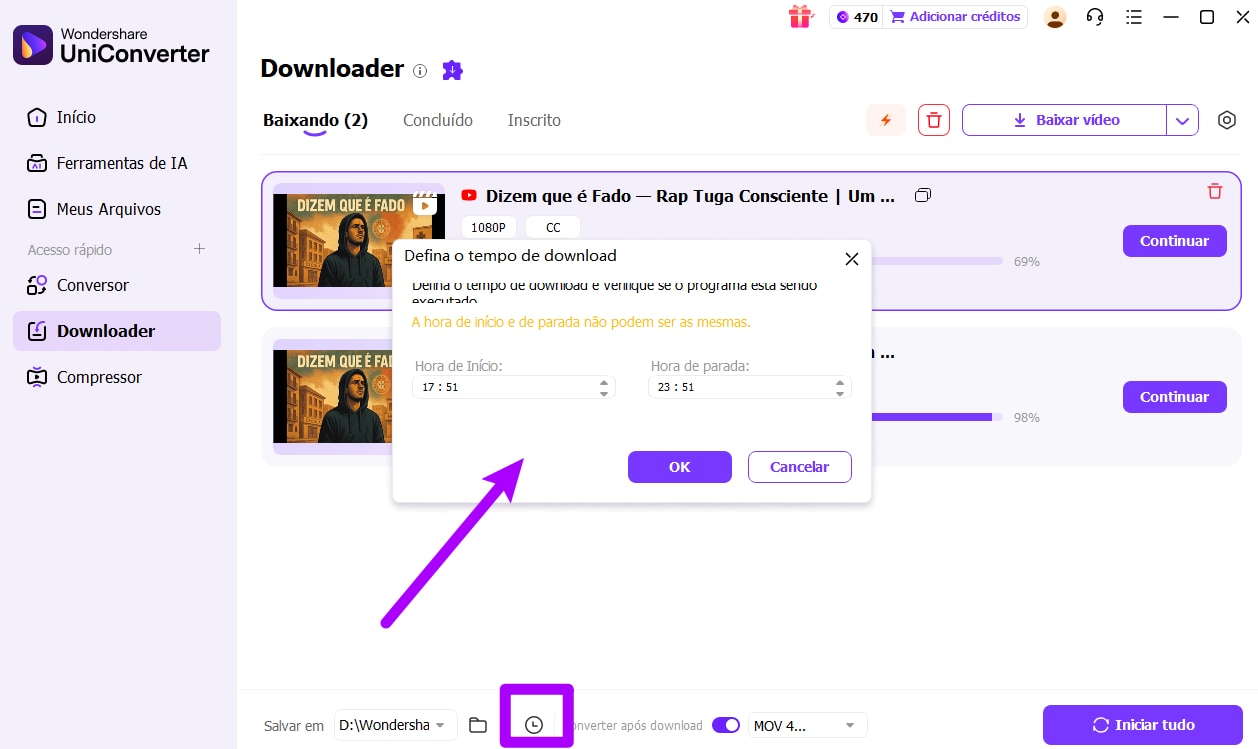 dicas para baixar vídeos — agendar horário de download