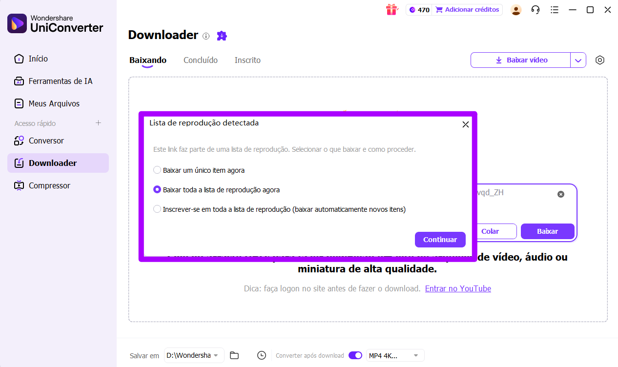 colar url e selecionar baixar playlist