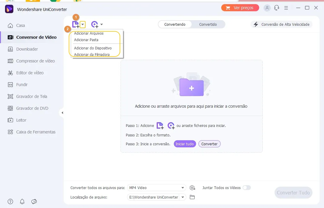 adicionar arquivo para converter