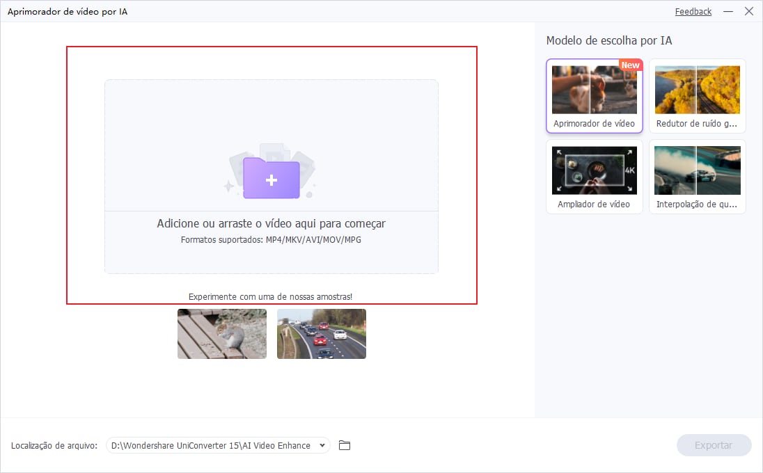 Faça upload de arquivos de vídeo e escolha o modelo AI