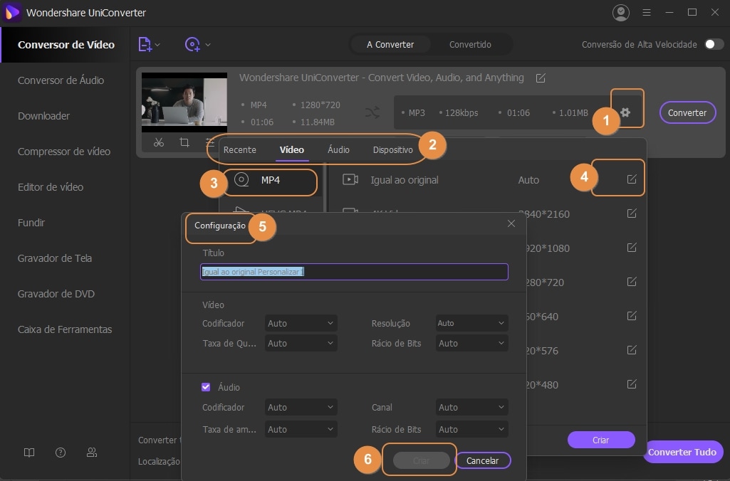 Personalize as configurações de vídeo para compactar o tamanho do vídeo
