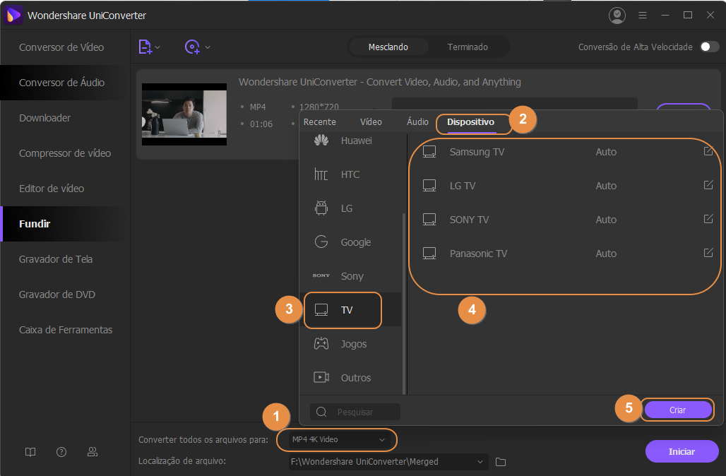 Ferramenta para converter vídeos online com ações rápidas